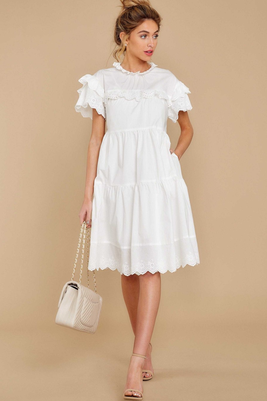 Clothing Red Dress Midi Dresses | A Quick Hello Eyelet Midi Dress White