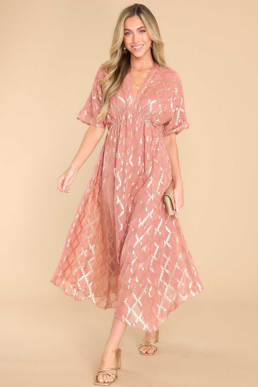 Clothing Red Dress Midi Dresses | Show Stopping Moment Midi Dress Rose Gold