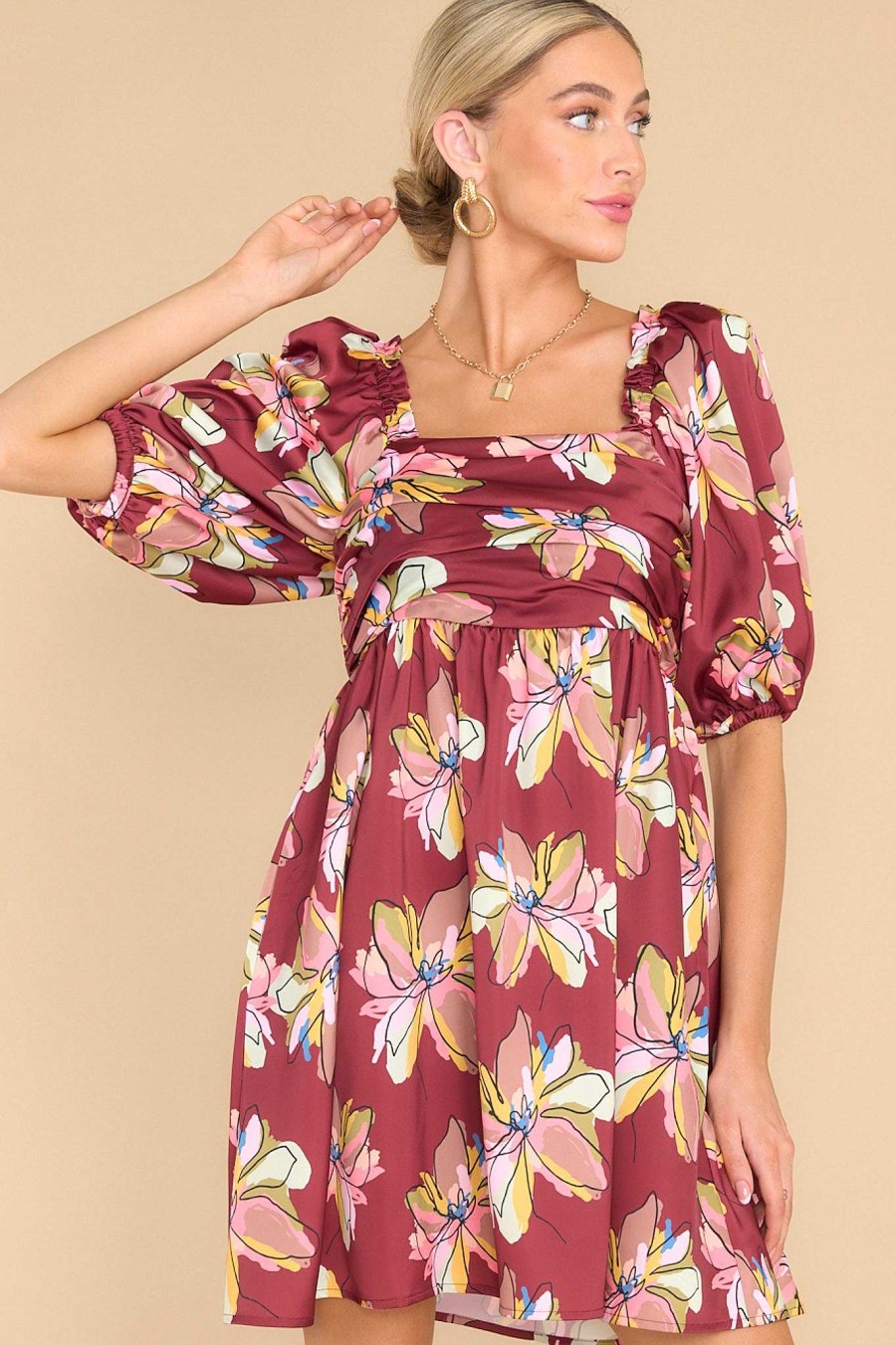 Clothing Crosby by Mollie Burch Mini Dresses | Hunter Gallery Floral Print Dress Wine