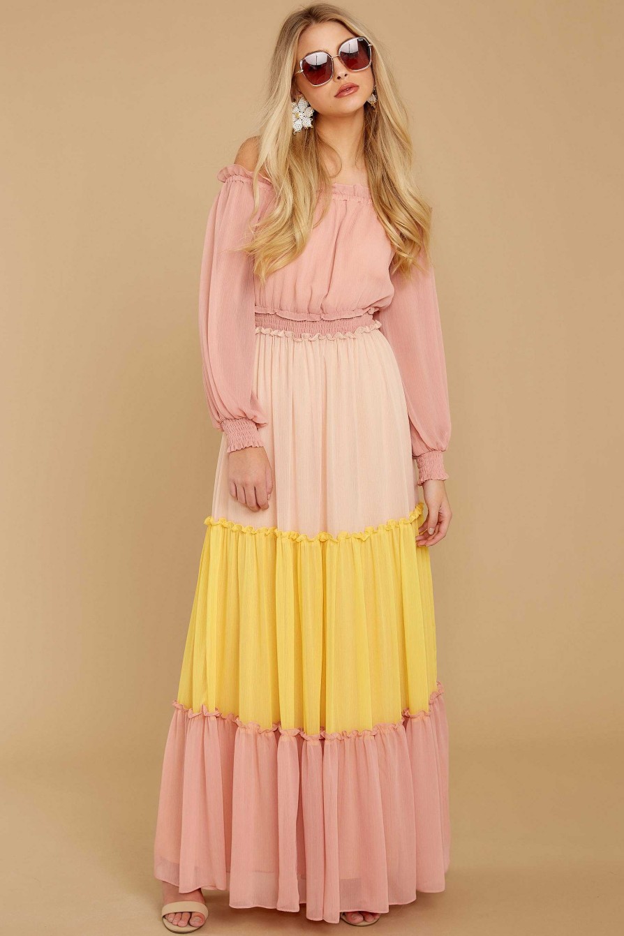 Clothing Champagne & Strawberries Maxi Dresses | Me And You Multi Maxi Dress Pink