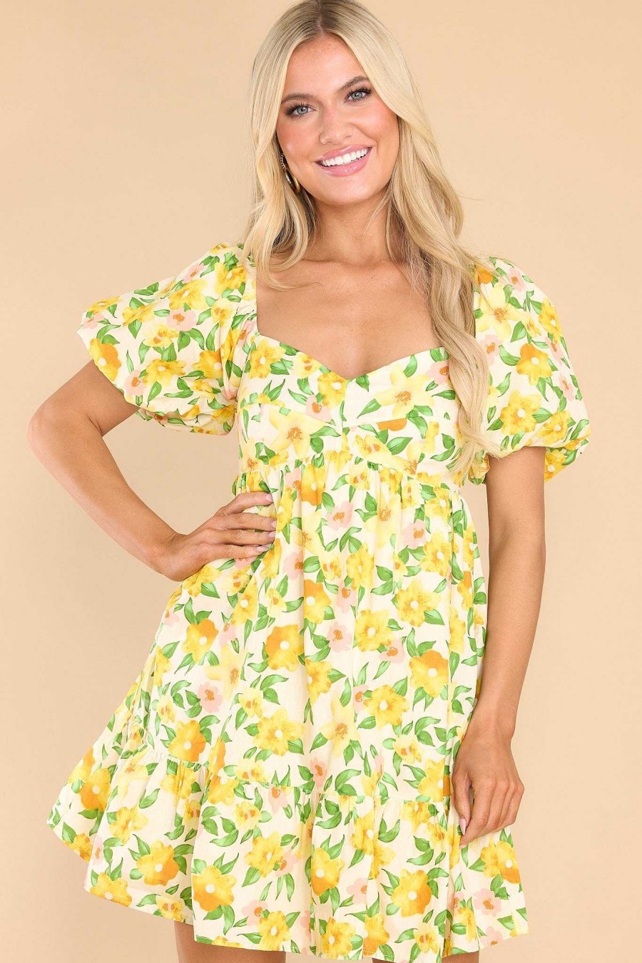 Clothing Red Dress Mini Dresses | In The Evergreens Multi Floral Dress Yellow