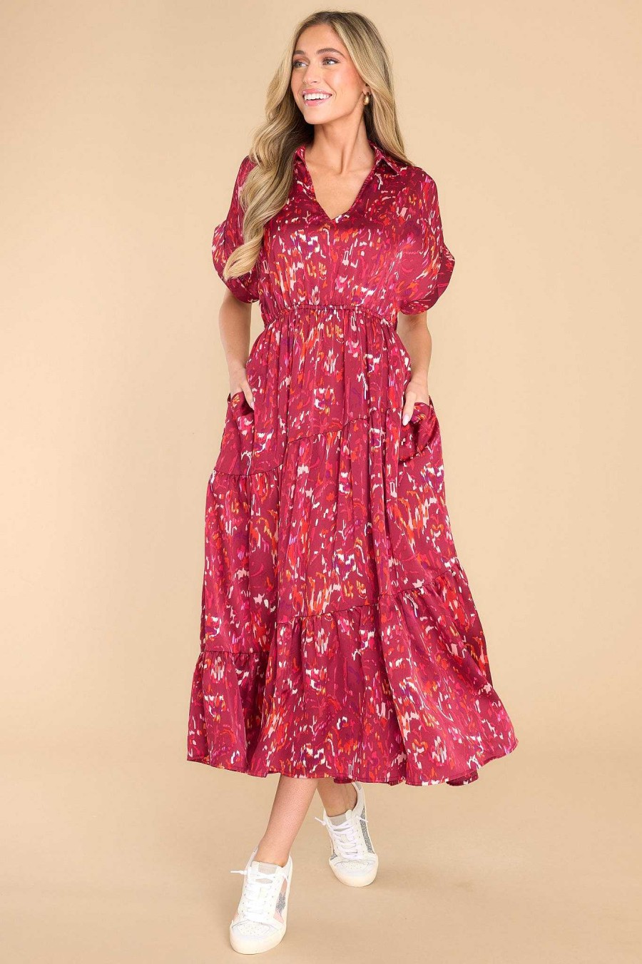 Clothing Red Dress Midi Dresses | On Your Time Midi Dress Wine