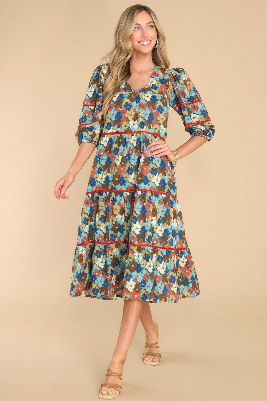 Clothing Olivia James The Label Midi Dresses | Georgia Fleur Multi Midi Dress Light Blue