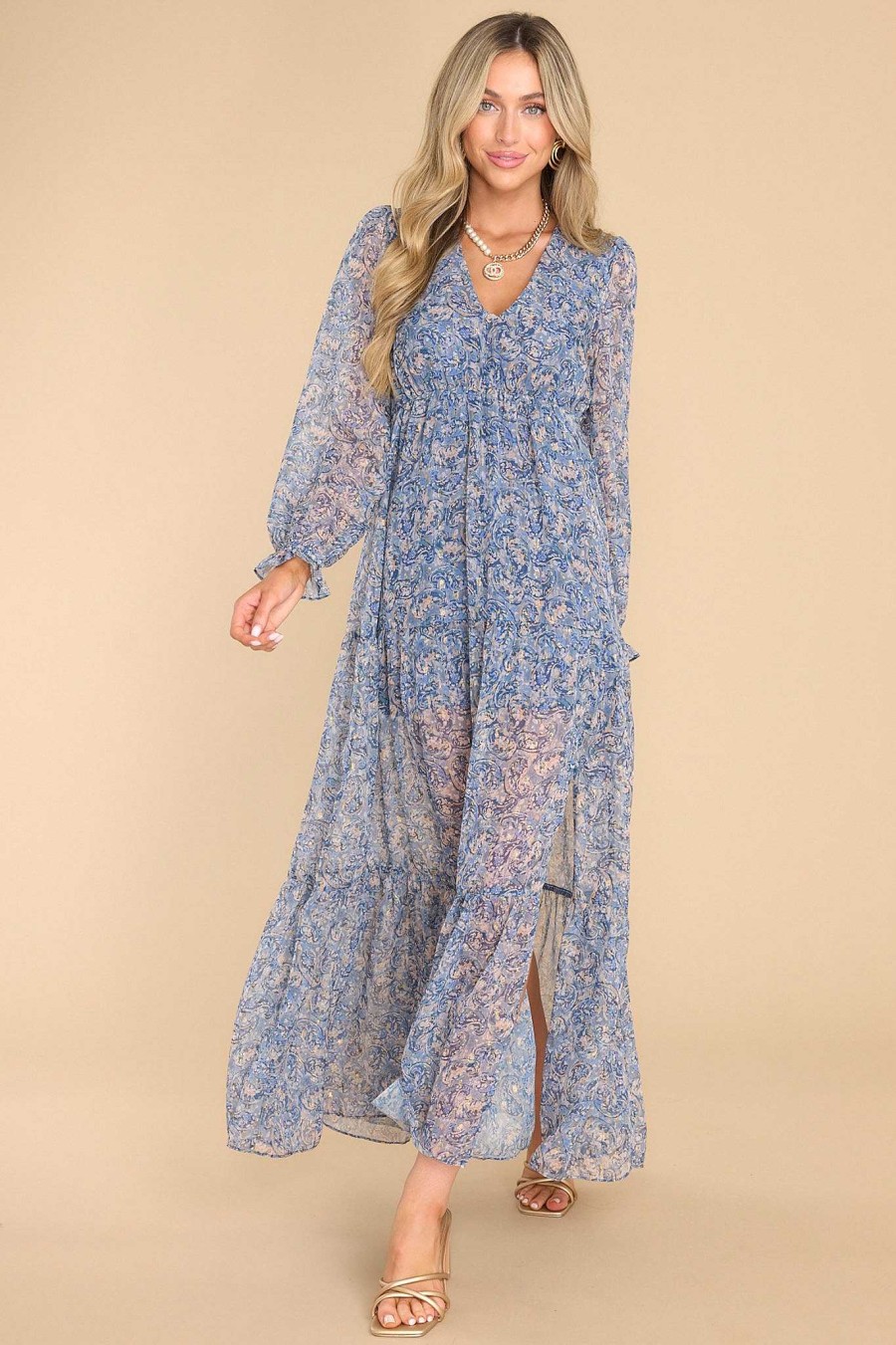 Clothing Meet Me In Santorini Maxi Dresses | Tula Floral Print Maxi Dress Blue