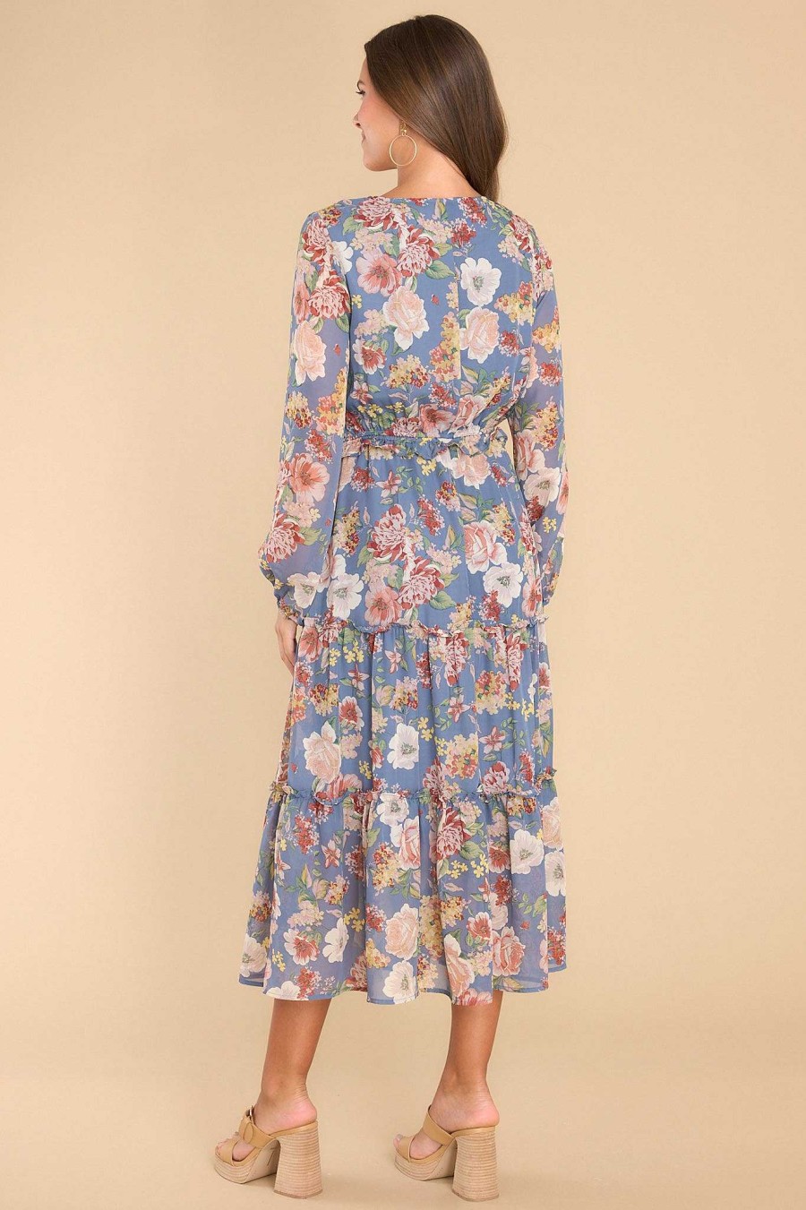 Clothing Red Dress Midi Dresses | We'Re Not Done Floral Midi Dress Blue