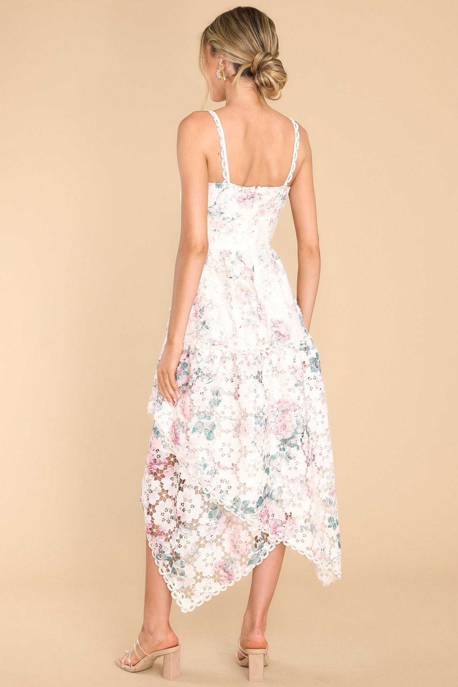 Clothing Red Dress Midi Dresses | Flirt For Fun Floral Print Dress Ivory