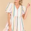 Clothing Aura Mini Dresses | Too Fun For You Multi Stripe Dress Desert Sage