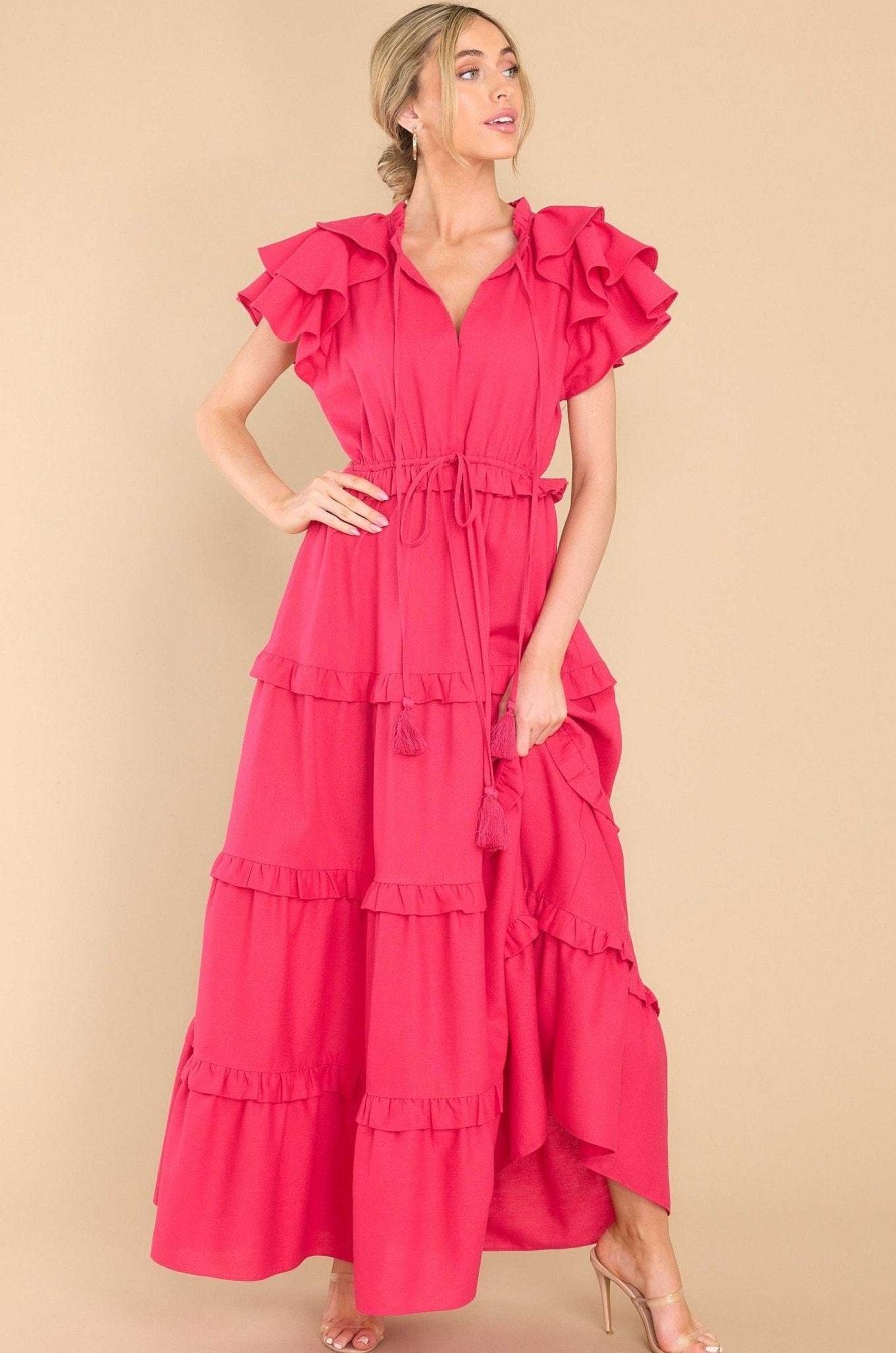 Clothing Aura Maxi Dresses | Ruffle Some Feathers Lipstick Maxi Dress Hot Pink