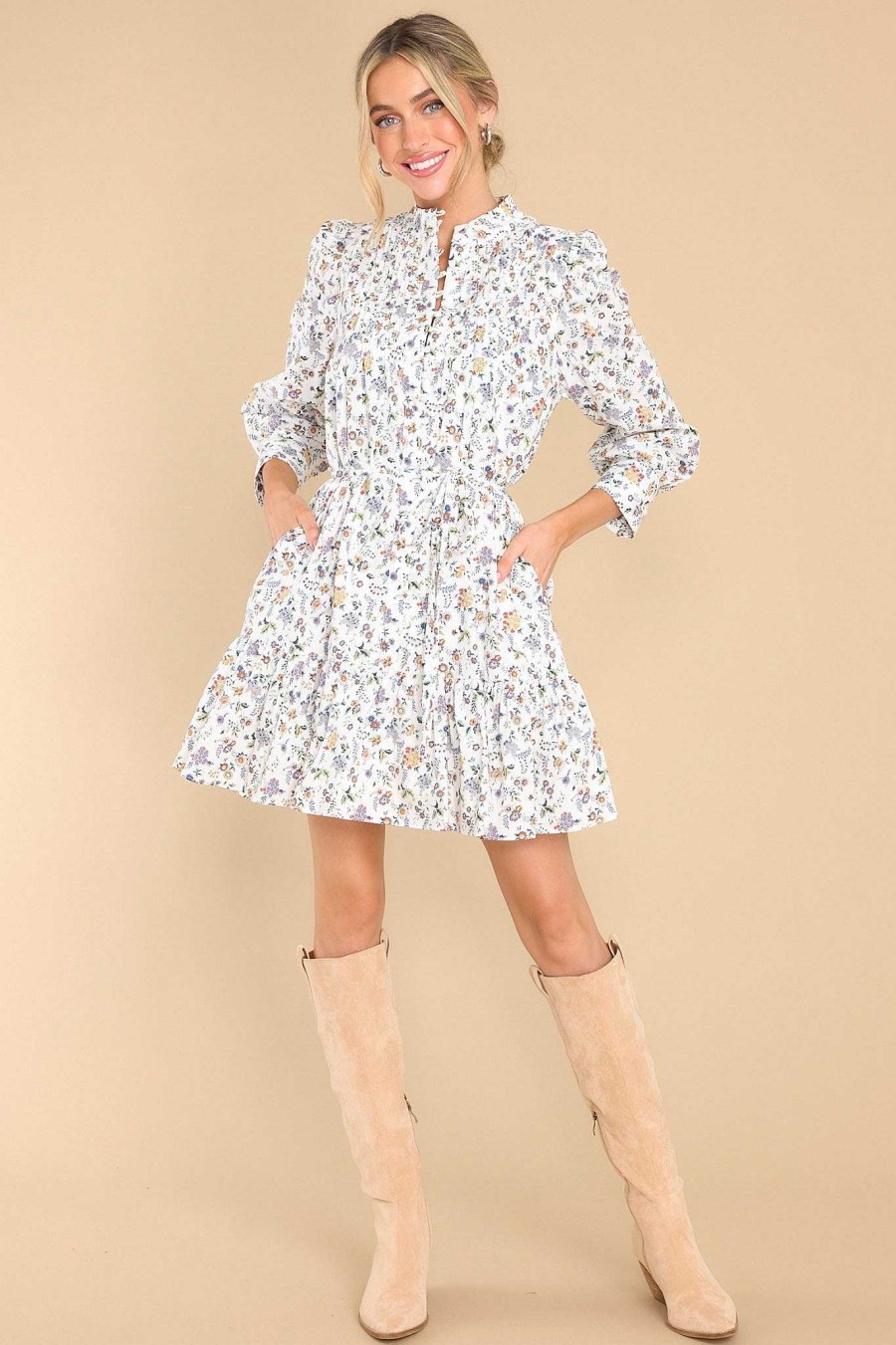 Clothing Endless Rose Mini Dresses | Graceful Arrival Floral Print Dress Ivory