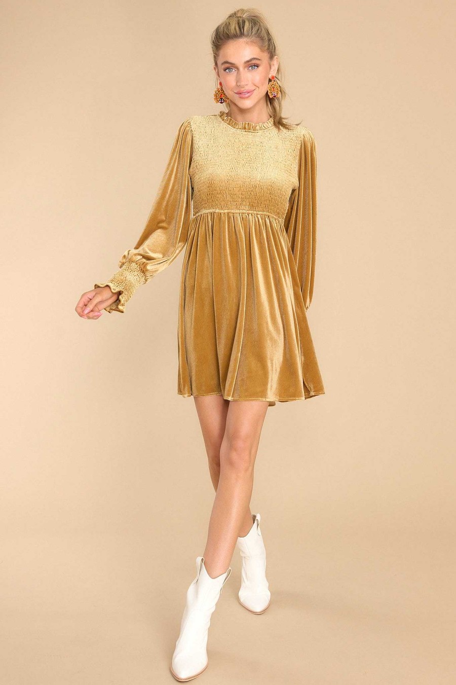 Clothing Red Dress Mini Dresses | Gilded Dreams Velvet Dress Gold