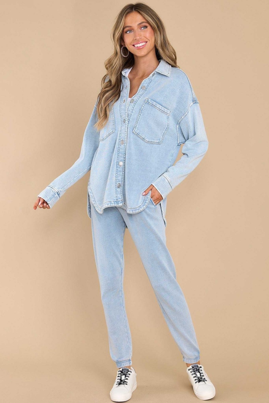 Clothing Z Supply Two Piece Sets | Slim Knit Denim Jogger Washed Indigo
