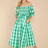 Clothing Aura Midi Dresses | Dignity And Grace Gingham Midi Dress Green