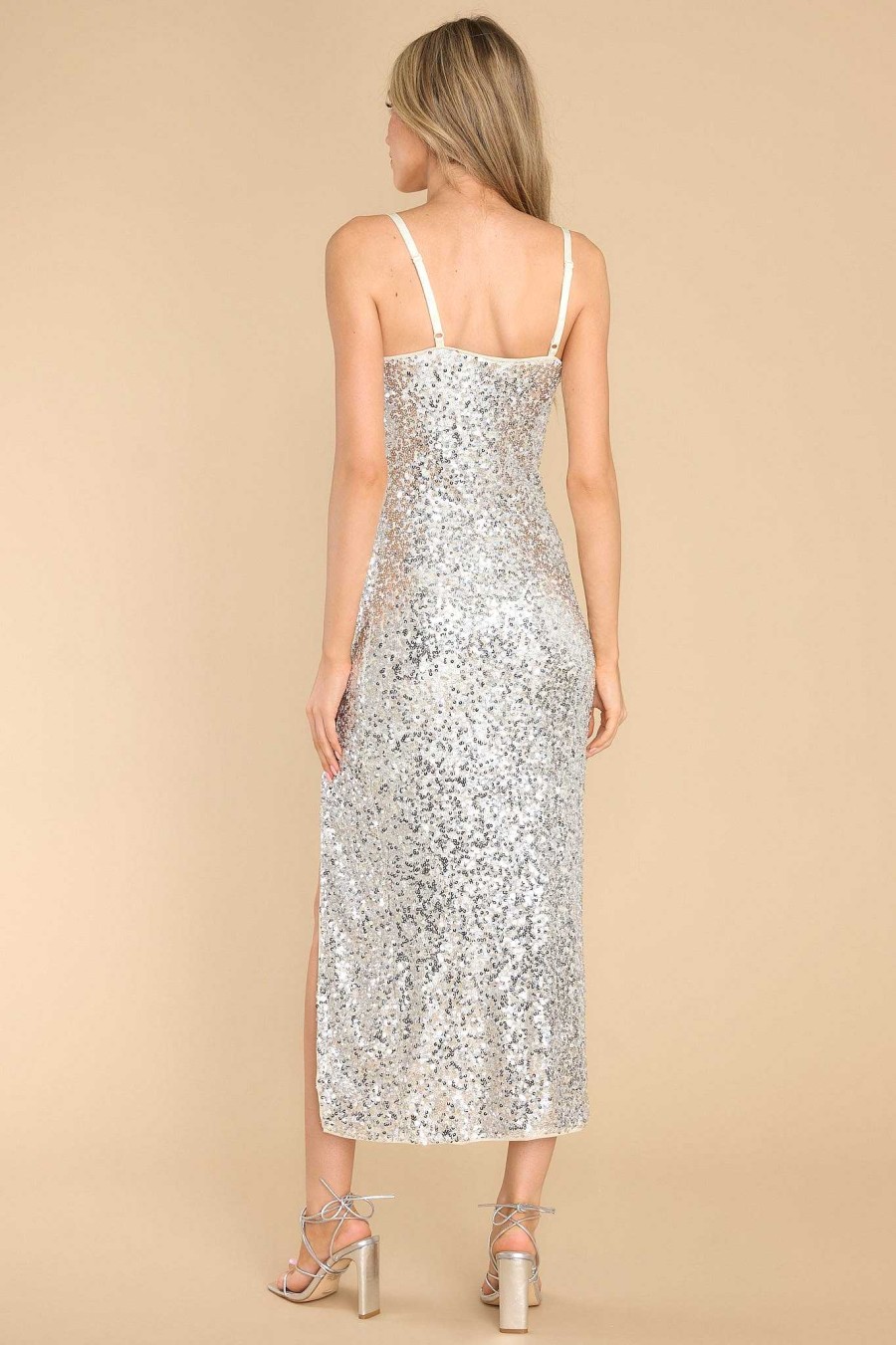 Clothing Red Dress Midi Dresses | Secret Magic Sequin Midi Dress Silver