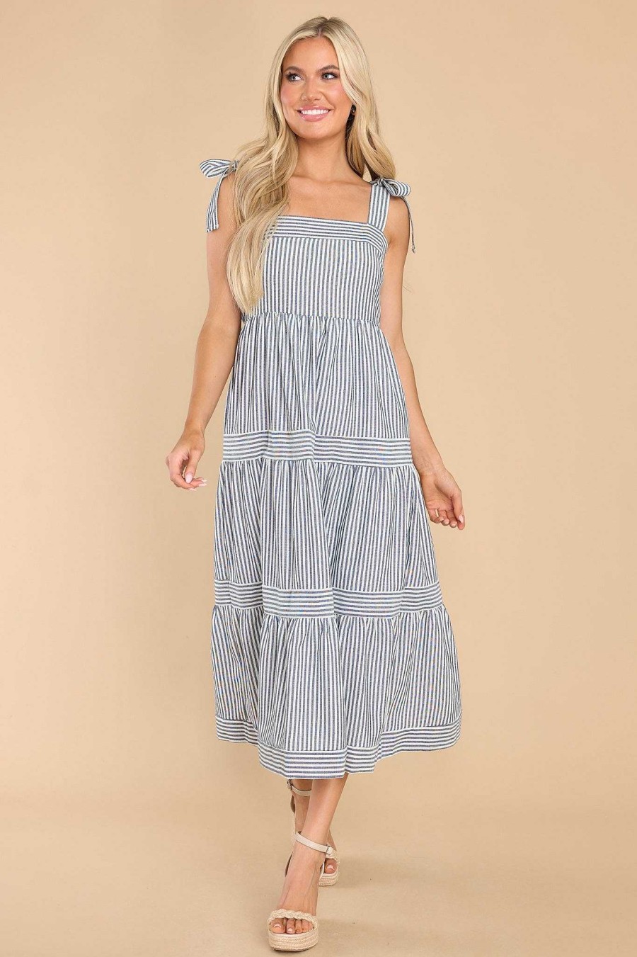 Clothing Red Dress Midi Dresses | At The Orchard Stripe Maxi Dress Navy