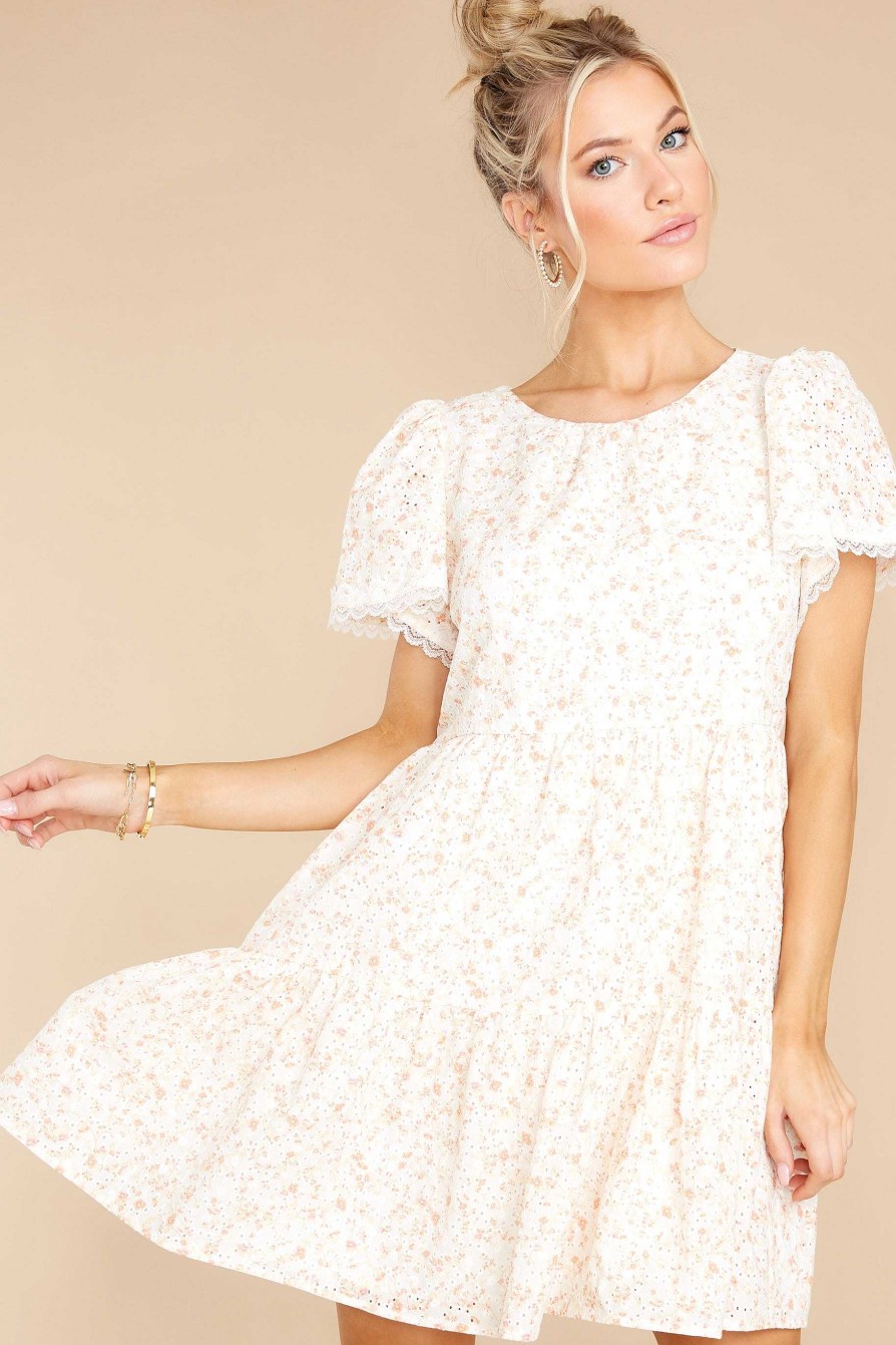Clothing Aura Mini Dresses | My Favorite Time And Orange Floral Print Dress Ivory