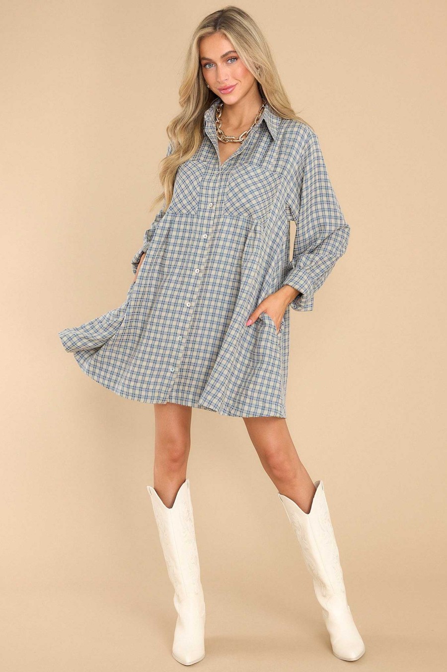 Clothing Aura Mini Dresses | Braver Than Belief Plaid Dress Blue