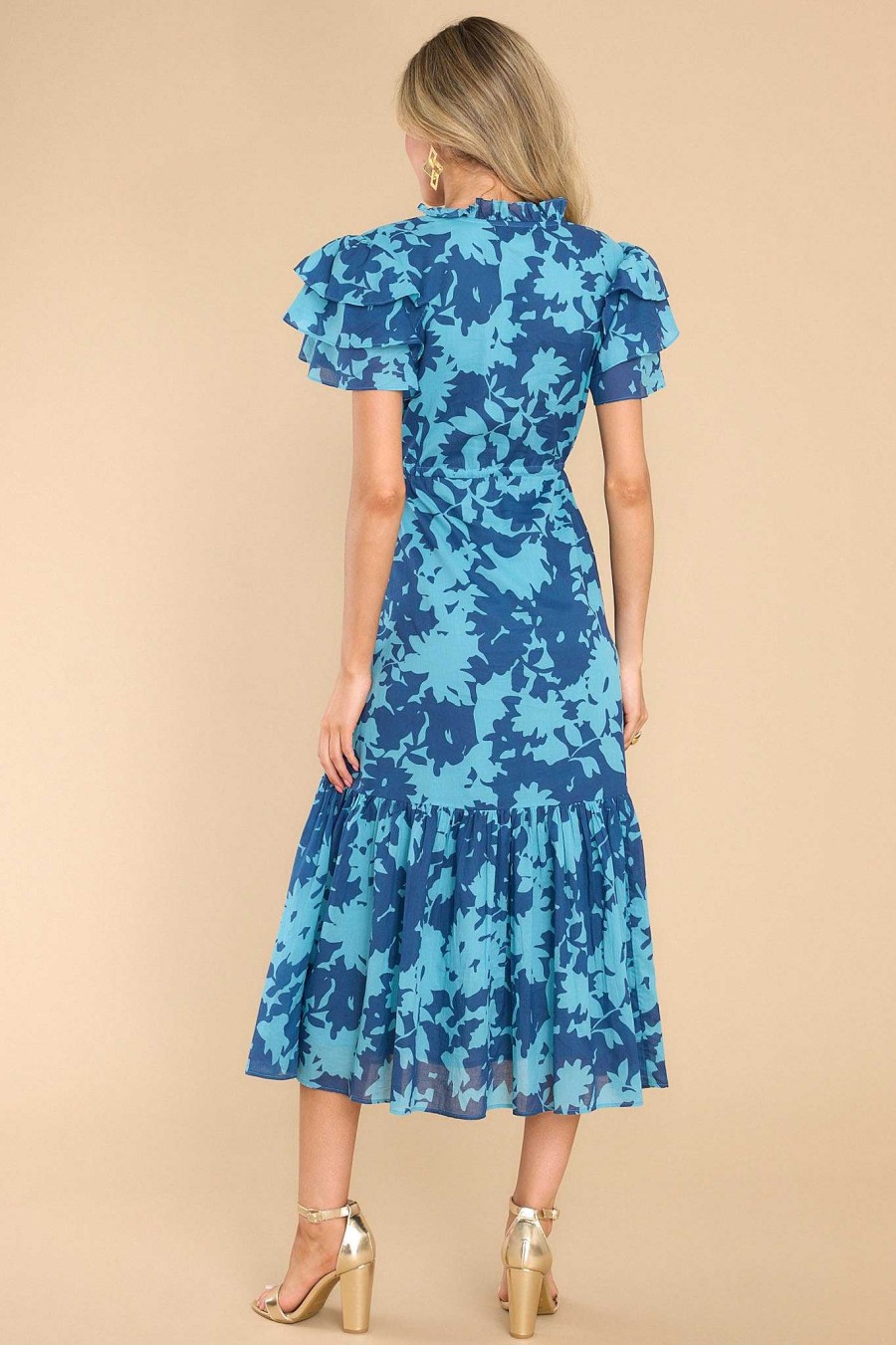 Clothing Olivia James The Label Midi Dresses | Delia In The Night Shadow Midi Dress Blue