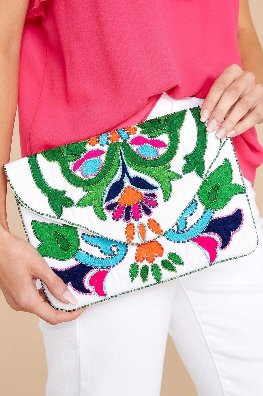 Accessories Red Dress Clutches & Pouches | Picked From The Garden Multi Beaded Clutch White