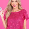 Clothing Red Dress Blouses & Shirts | I'M Tempted Sequin Top Hot Pink