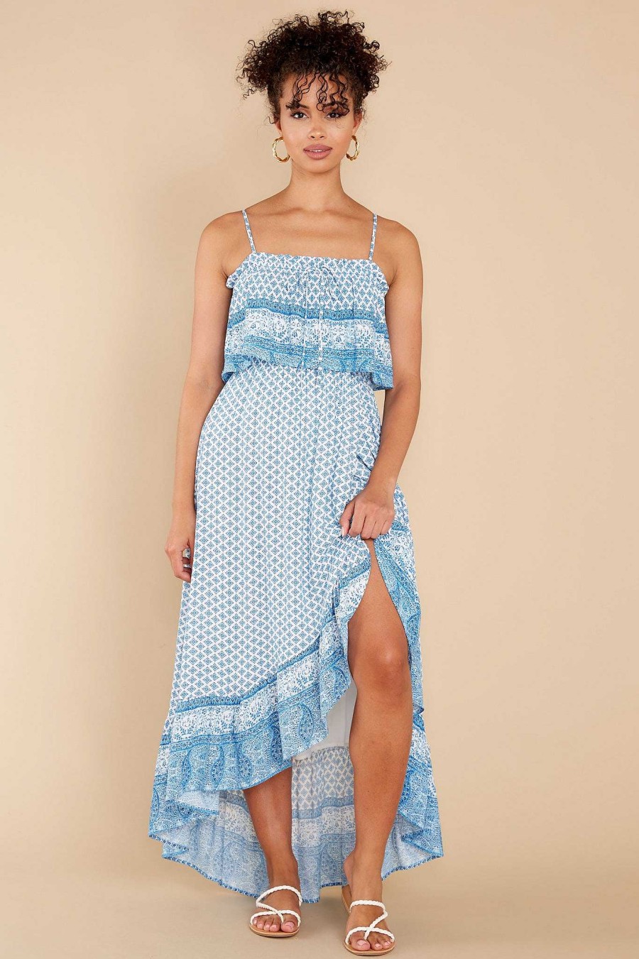 Clothing Aura Midi Dresses | Newest Adventure Print High-Low Dress Blue