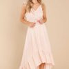 Clothing Red Dress Maxi Dresses | Burst Your Bubbly Print High-Low Dress Peach