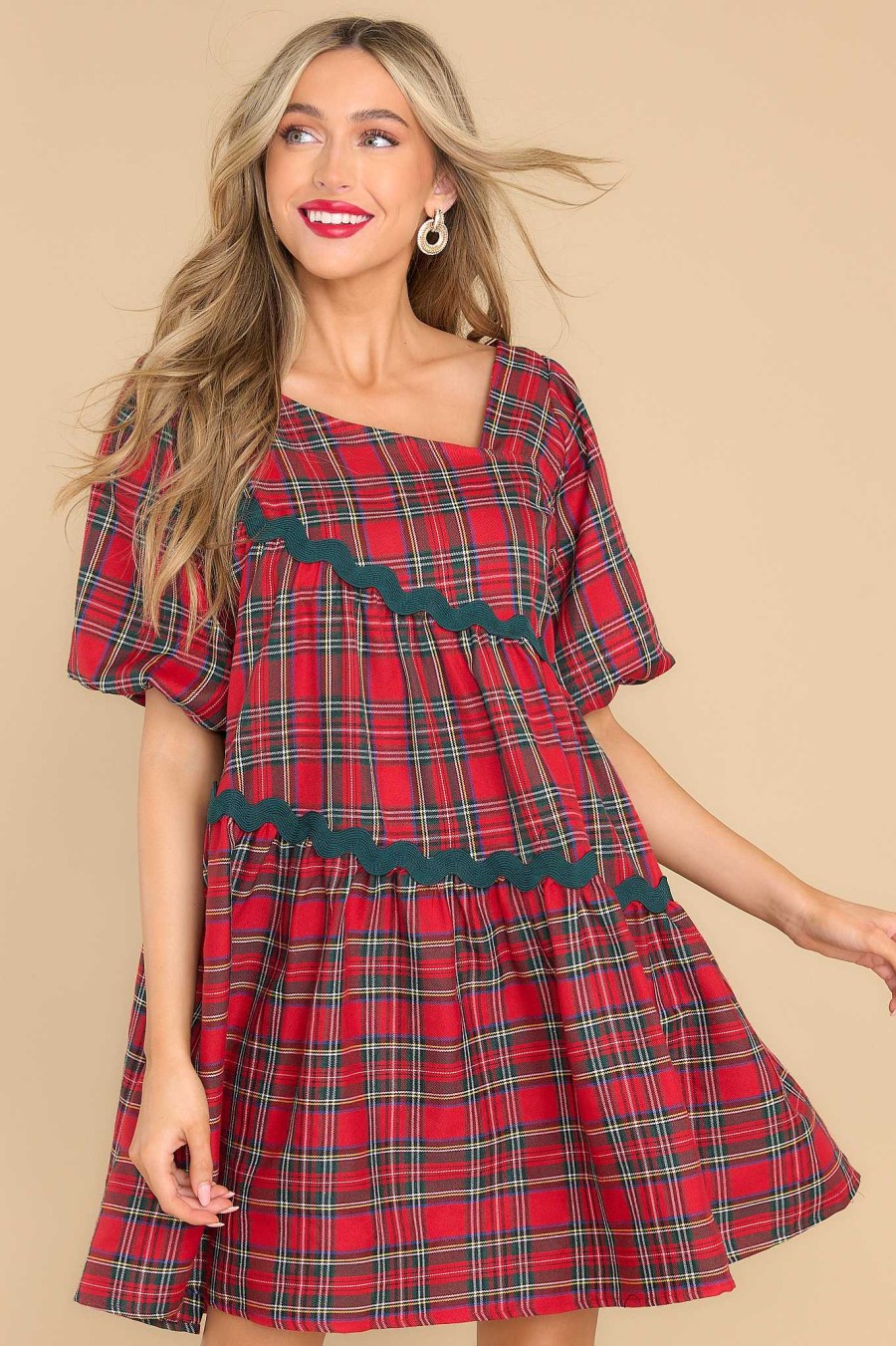 Clothing Aura Mini Dresses | Peace And Joy Plaid Dress Red