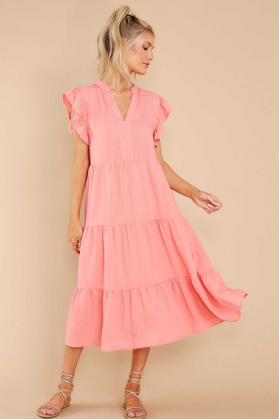 Clothing Red Dress Midi Dresses | Meaningful Ways Midi Dress Coral