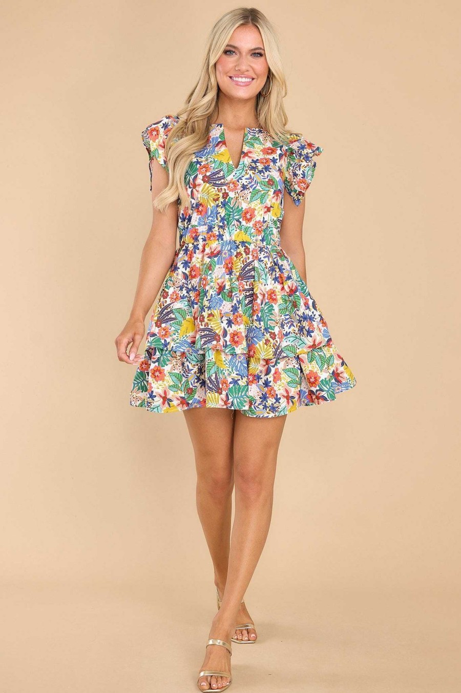 Clothing Red Dress Mini Dresses | On The Sandbar Floral Dress Ivory Multi