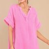 Clothing Red Dress Casual Tops | Staying Right Here Gauze Top Pink