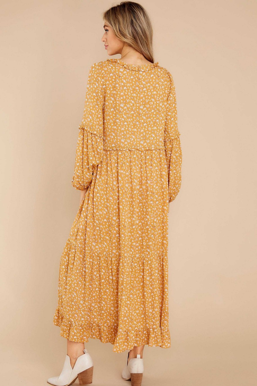 Clothing Red Dress Maxi Dresses | Open To Suggestions Goldenrod Floral Print Maxi Dress Yellow