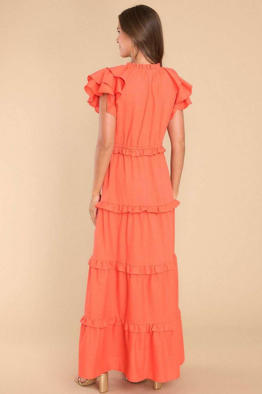 Clothing Aura Maxi Dresses | Ruffle Some Feathers Spice Maxi Dress Orange