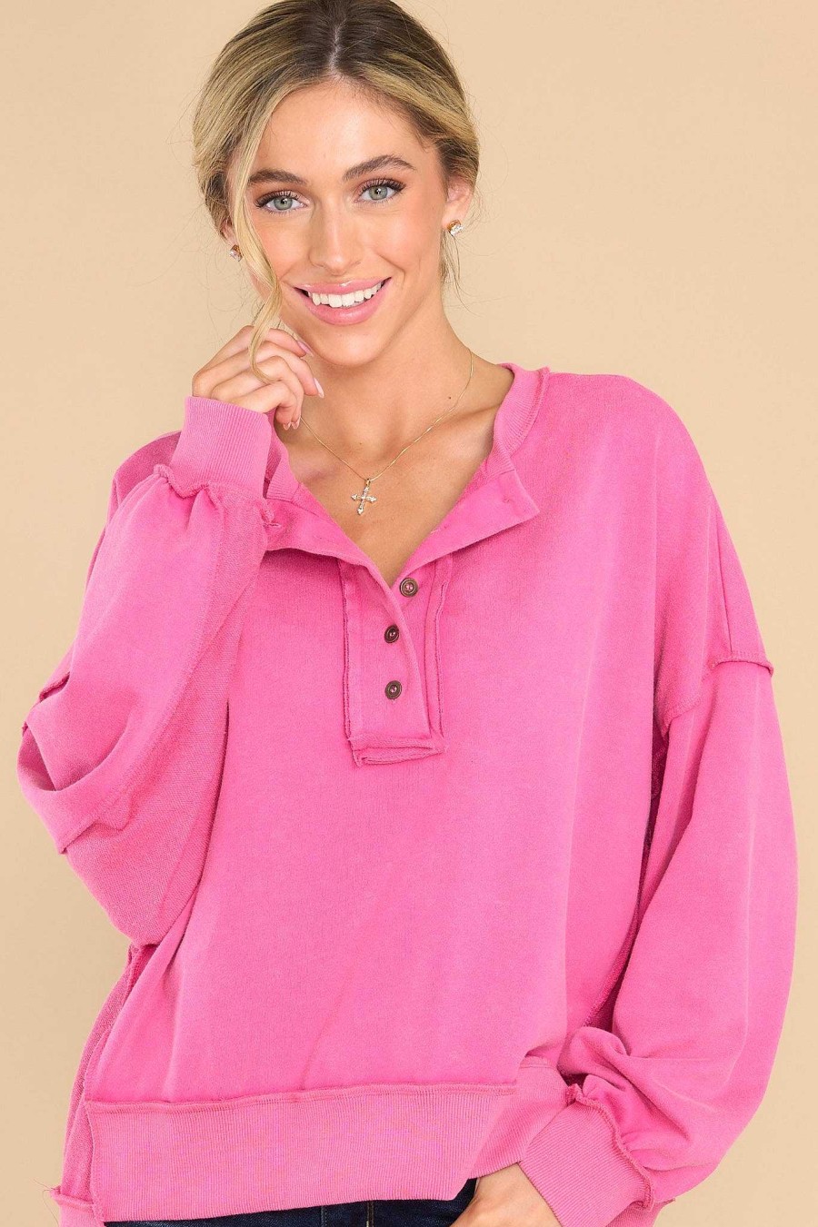 Clothing Red Dress Sweatshirts & Hoodies | Totally Huggable Top Fuchsia
