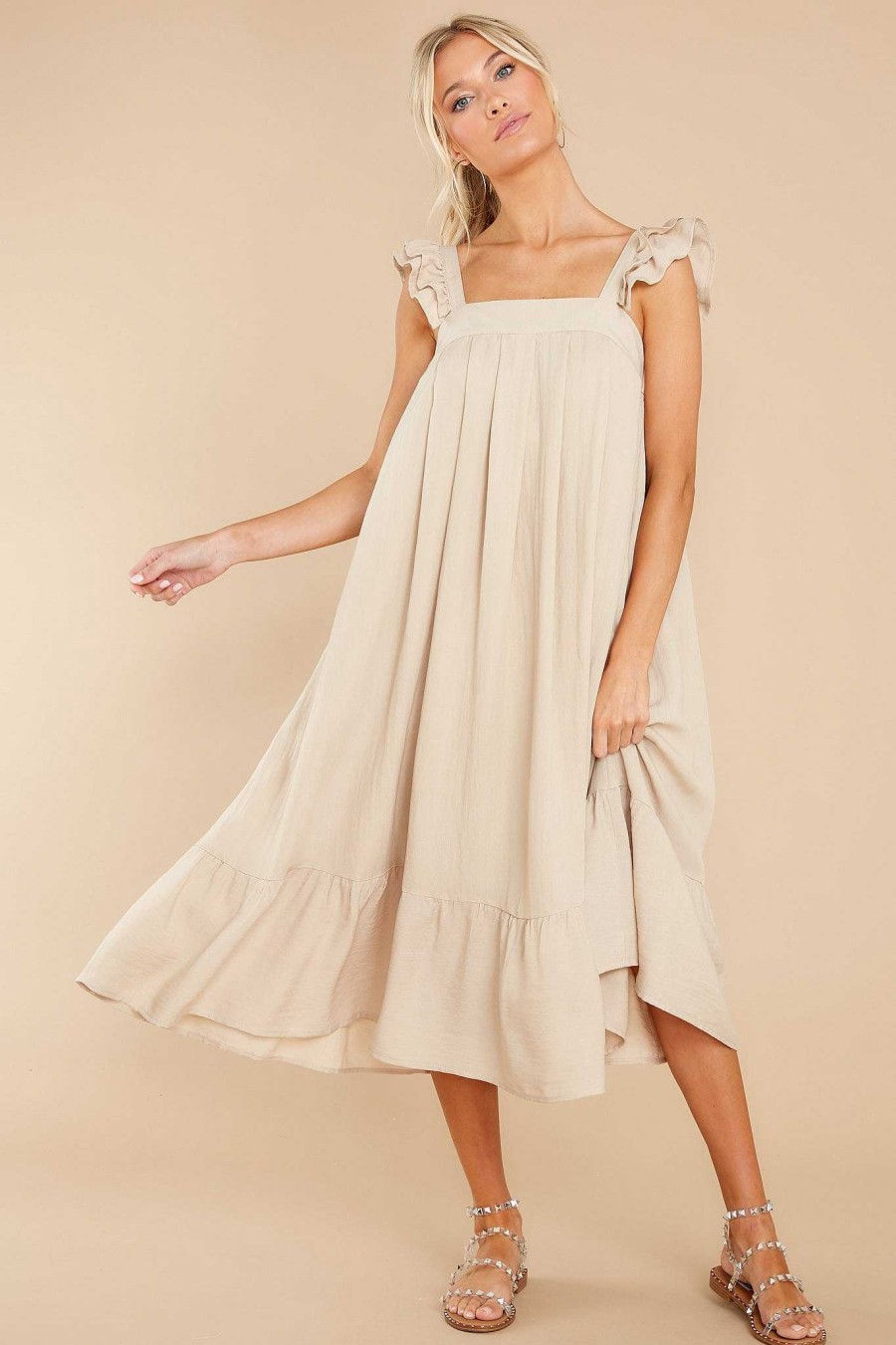 Clothing Red Dress Midi Dresses | So You Hear Midi Dress Light Taupe