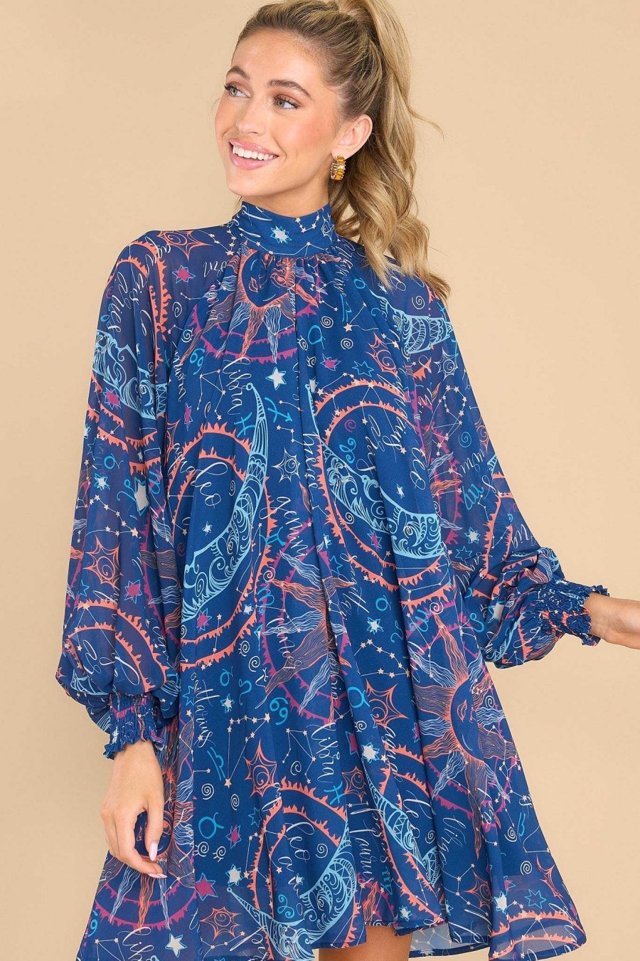 Clothing Aura Mini Dresses | Looking For A Sign Multi Print Dress Navy