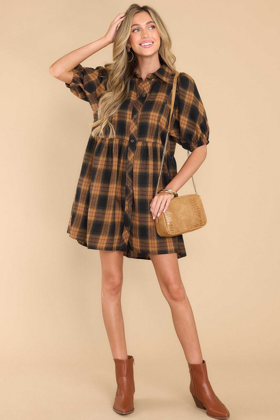 Clothing Red Dress Mini Dresses | This Is The Move Plaid Dress Black