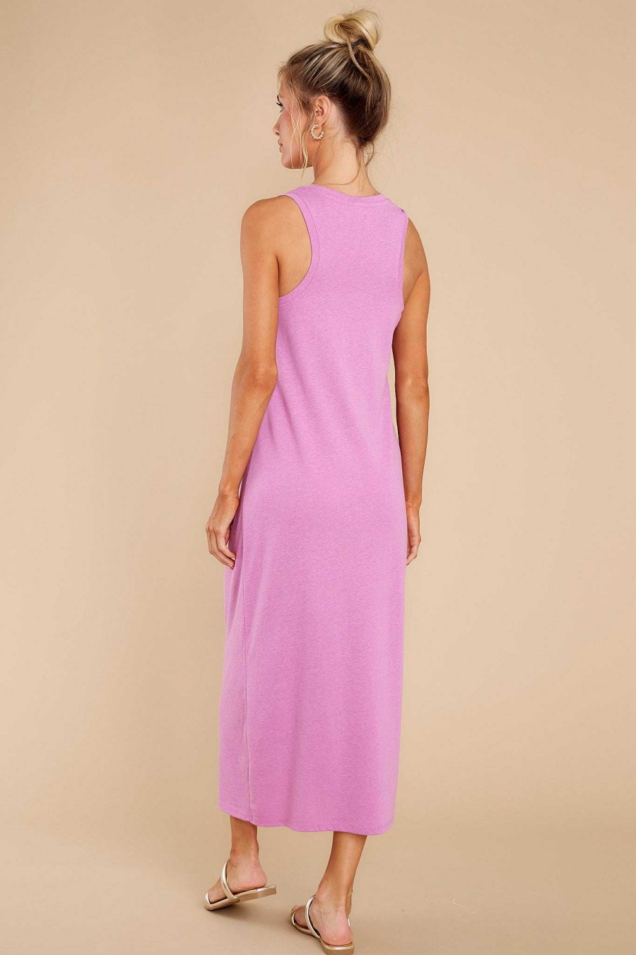 Clothing Z Supply Midi Dresses | Reverie Wild Dahlia Knot Triblend Dress Lilac Pink