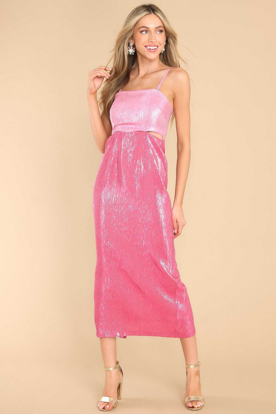Clothing MINKPINK Midi Dresses | Vida Lurex Midi Dress Pink