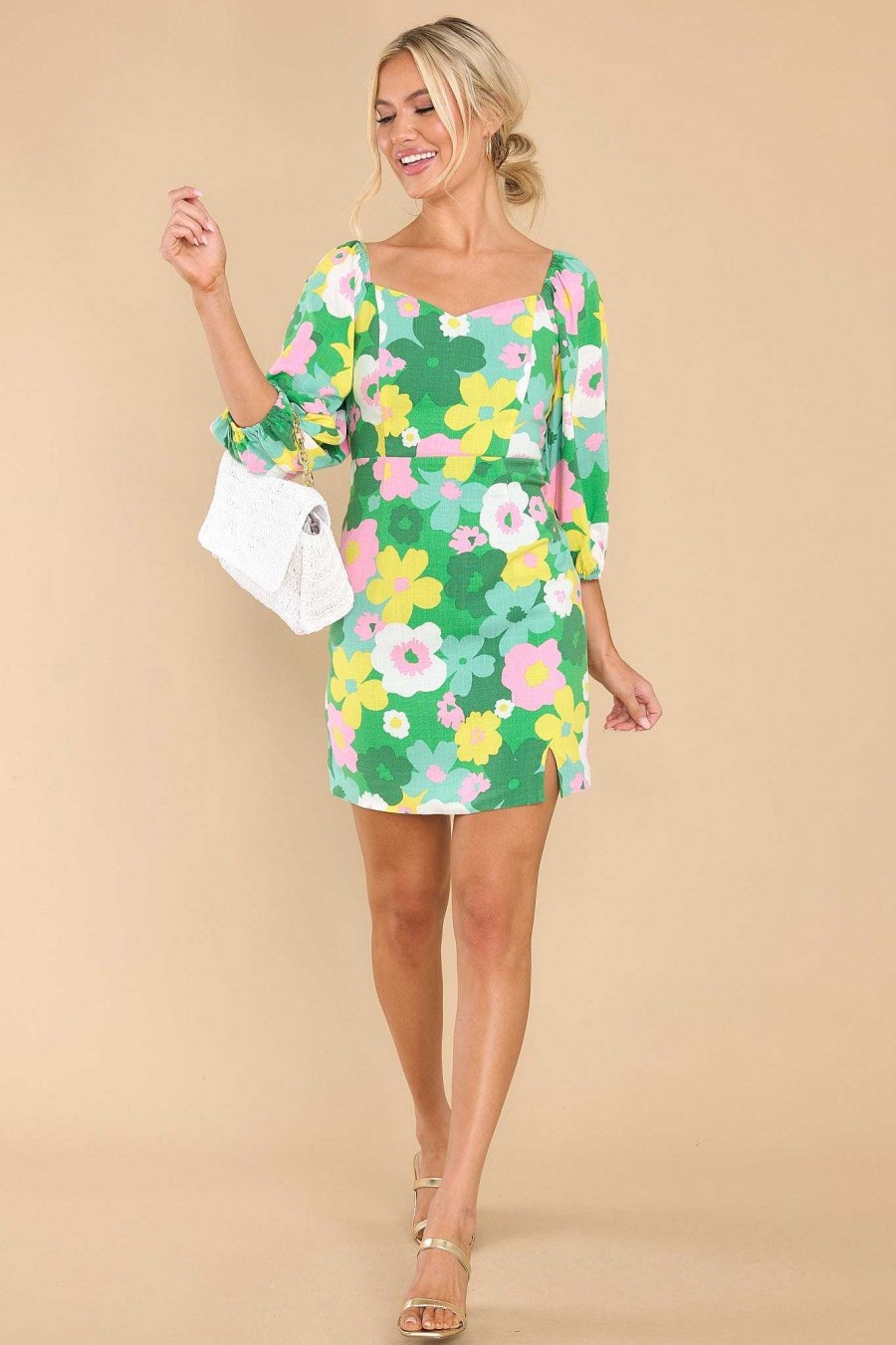 Clothing Red Dress Mini Dresses | May It Be Floral Print Dress Green