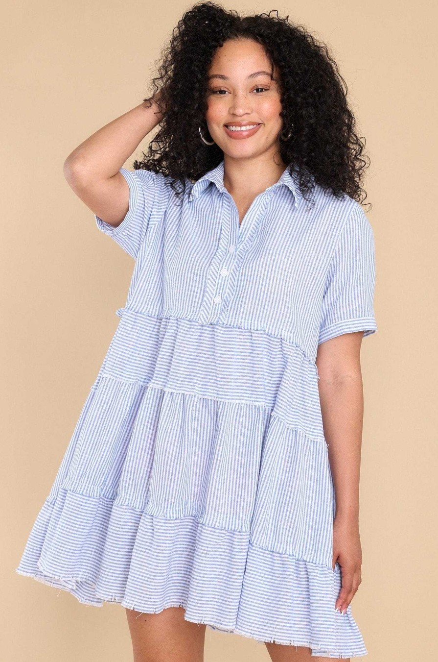 Clothing Red Dress Mini Dresses | I'Ll Be Here For You Stripe Dress Blue