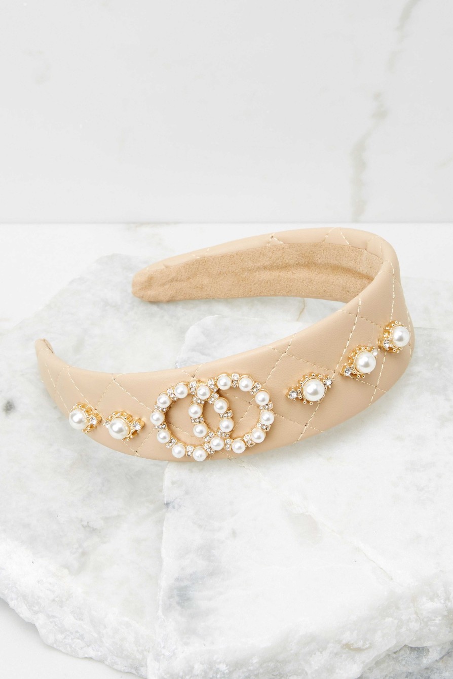 Accessories Red Dress Hair Accessories | Shining And Chic Pearl Headband Beige
