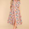Clothing Aura Midi Dresses | Just A Feeling Coral Floral Print Midi Dress Multi