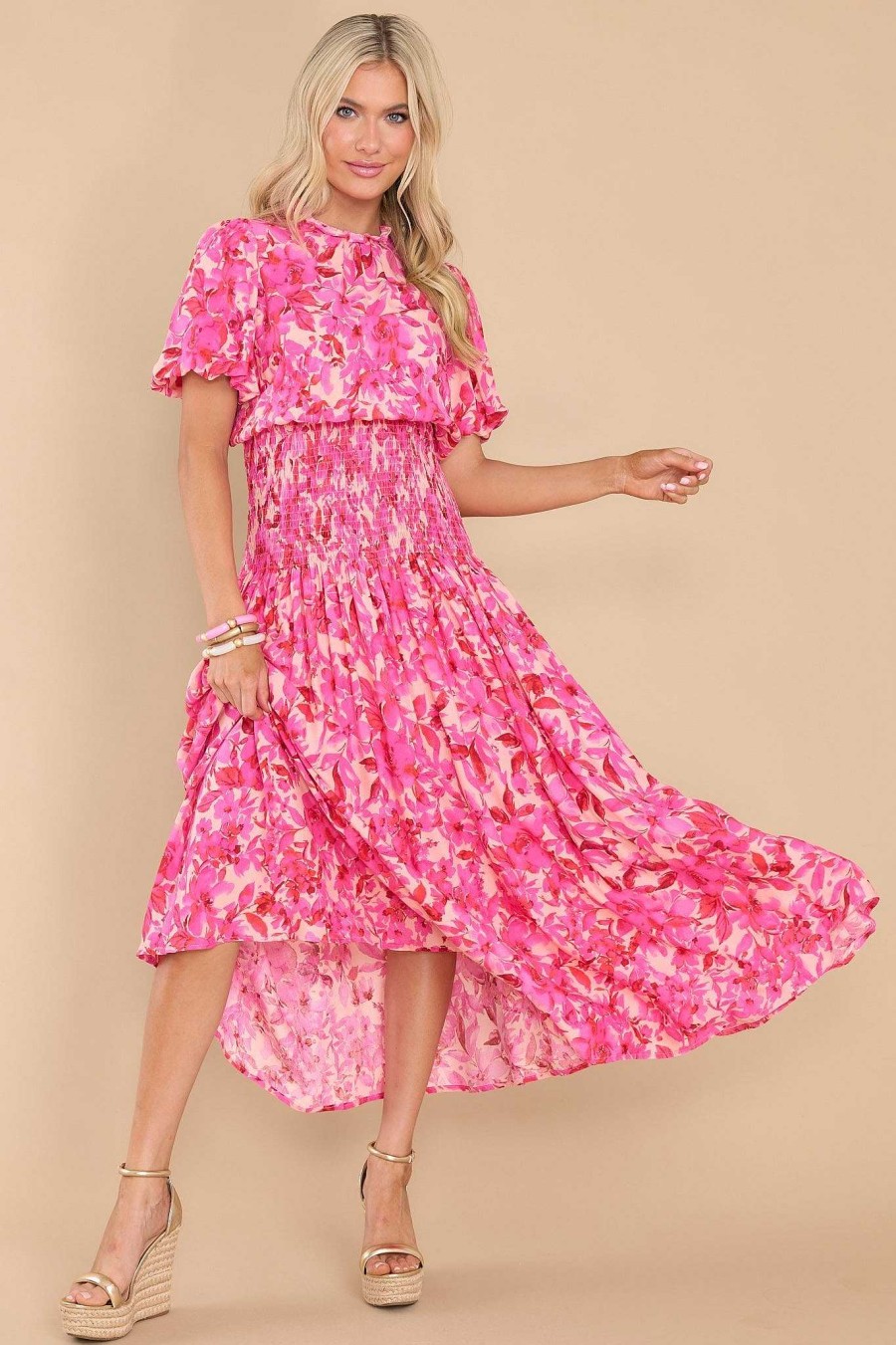 Clothing Red Dress Floral Dresses | Take Me Traveling Floral Print Maxi Dress Fuchsia