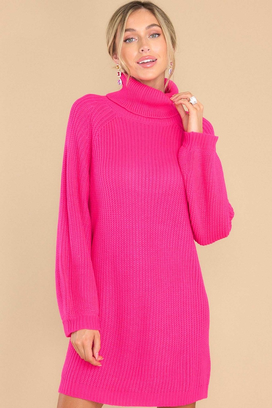 Clothing Red Dress Mini Dresses | On My Way Up Sweater Dress Hot Pink