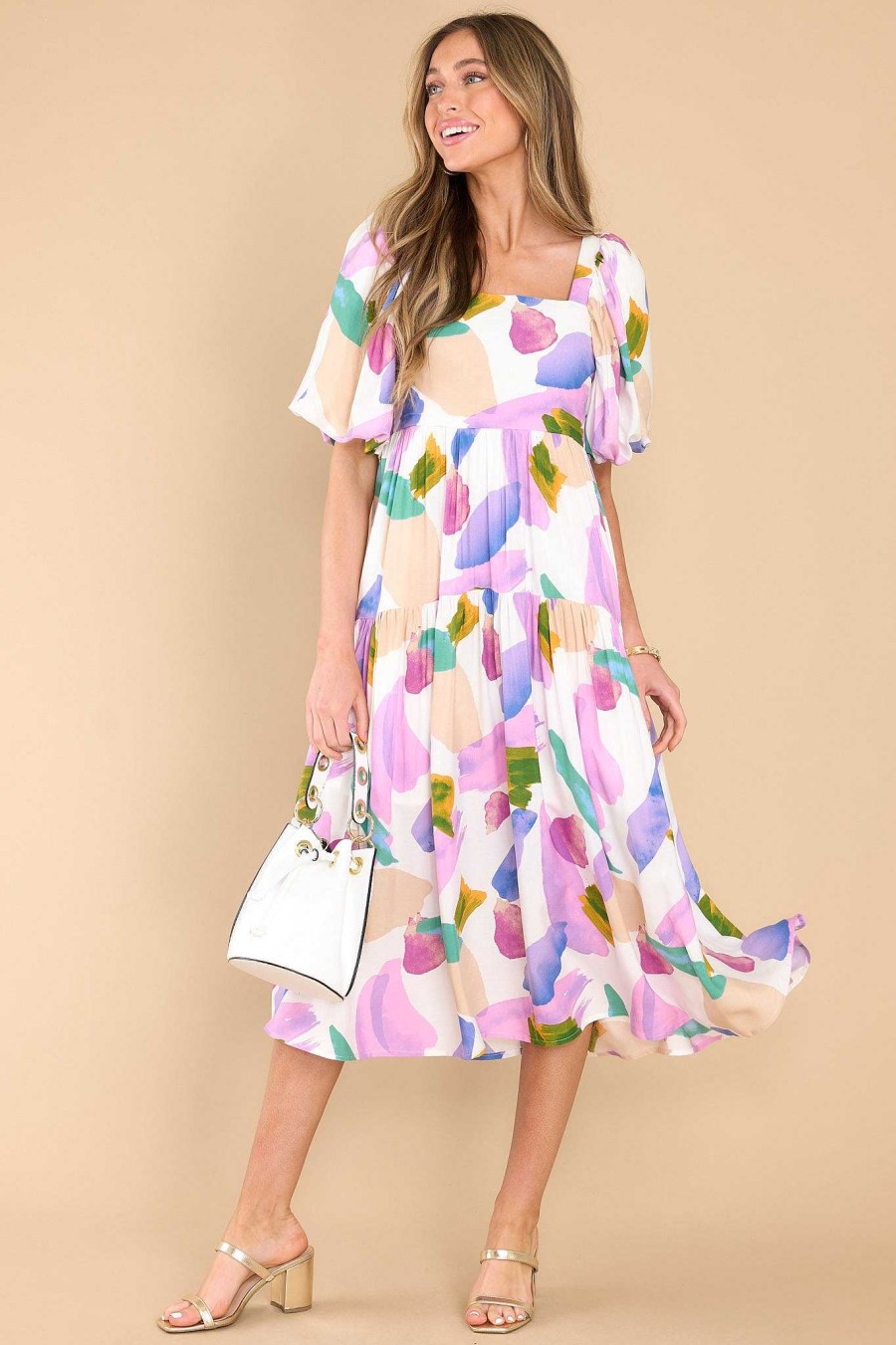 Clothing Red Dress Midi Dresses | Tell My Heart Multi Print Midi Dress Purple