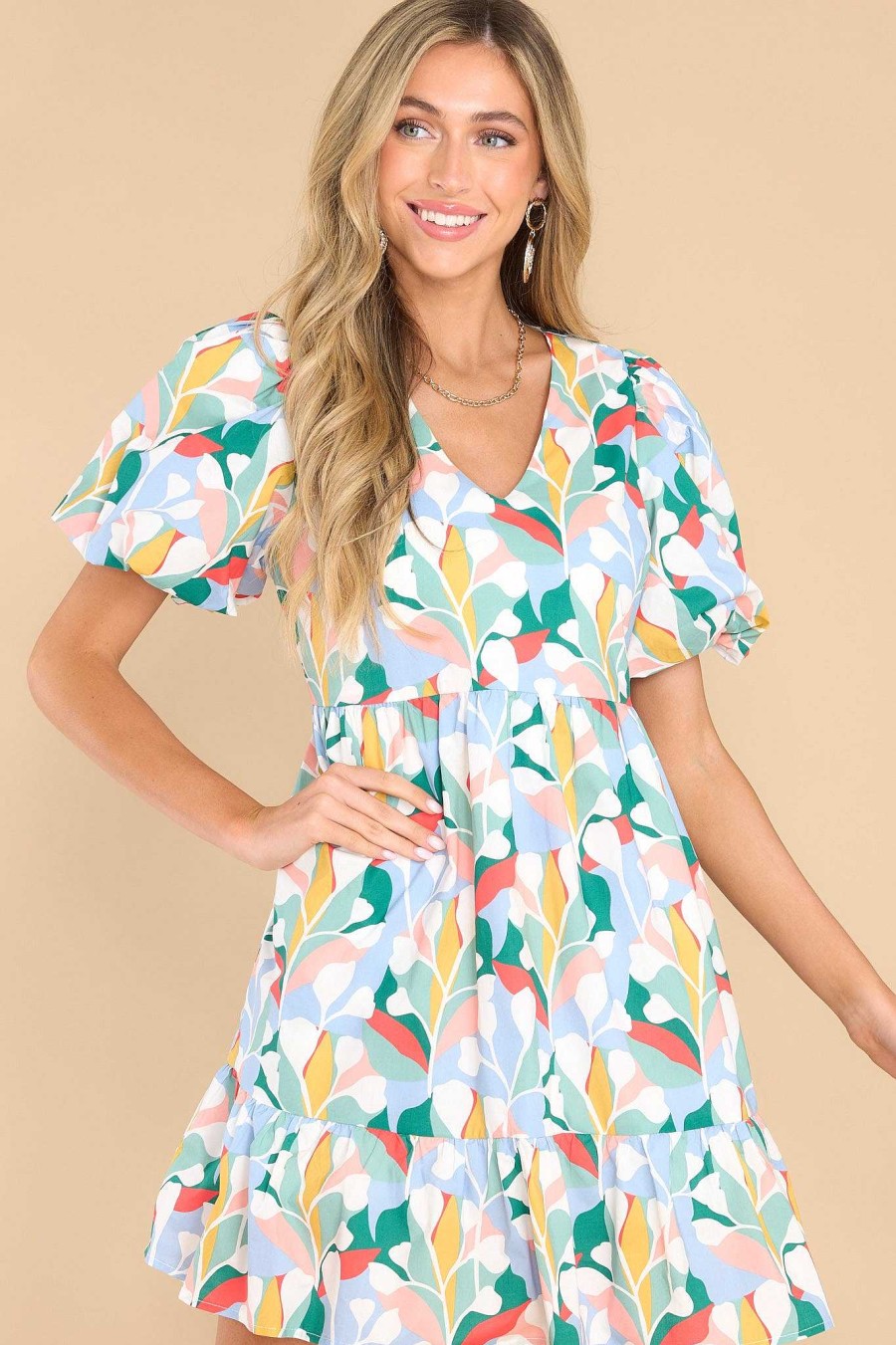 Clothing Aura Mini Dresses | Living My Best Life Sky Blue Multi Print Dress Sterling Blue