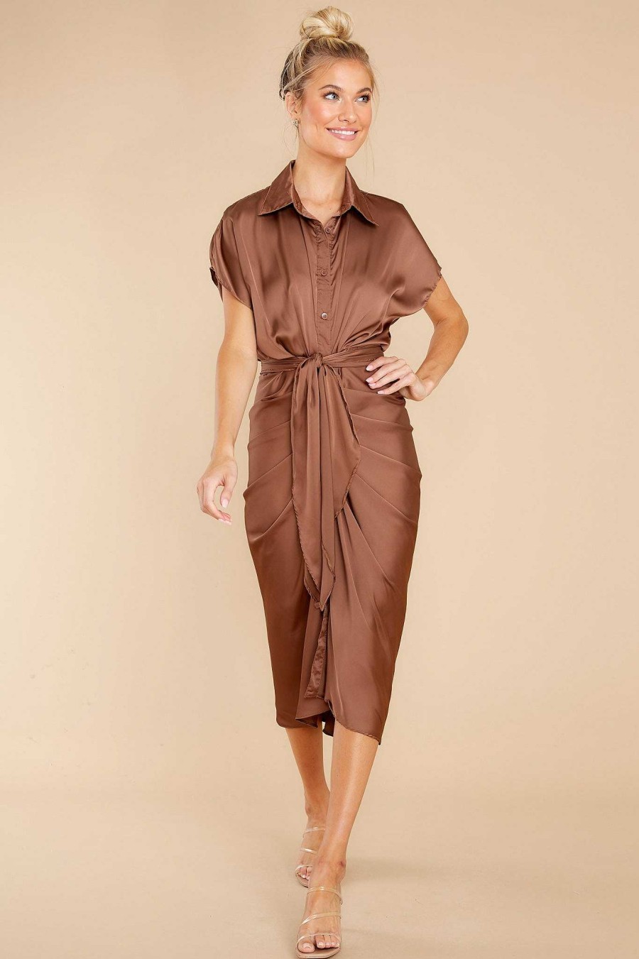 Clothing Red Dress Midi Dresses | Elegant Edge Midi Dress Mocha