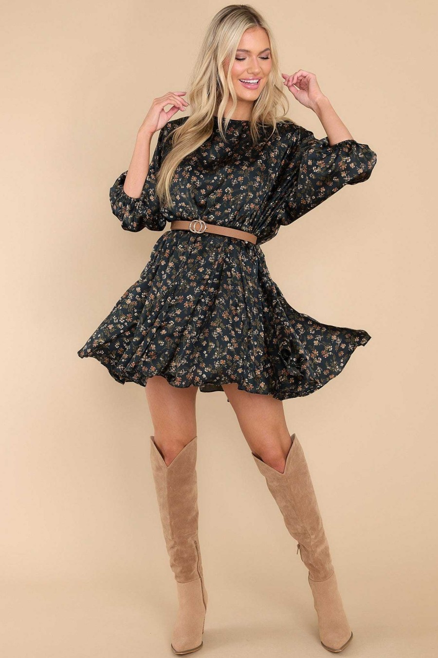 Clothing Red Dress Mini Dresses | Garden Of Flowers Dress Dark Olive