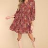 Clothing Red Dress Mini Dresses | Going With The Season Floral Print Dress Burgundy
