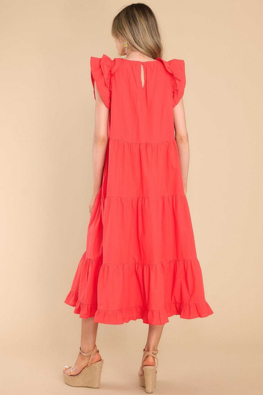 Clothing Red Dress Midi Dresses | Find The Fire Midi Dress Coral