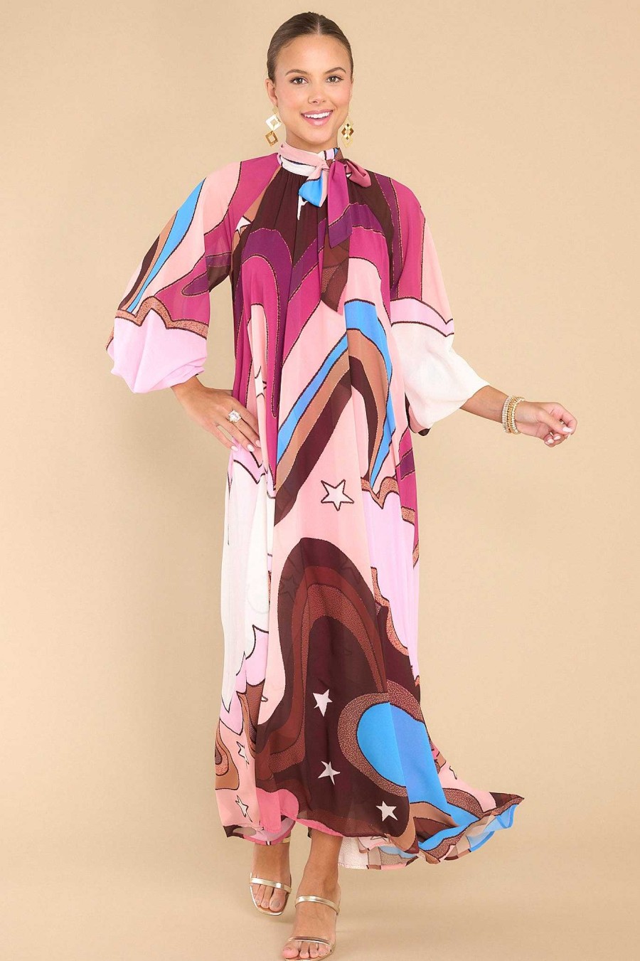 Clothing Aura Maxi Dresses | Can You Imagine Berry Multi Print Maxi Dress Raspberry